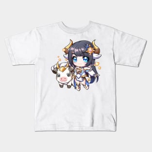 Taurus the Bull Chibi Zodiac Anime Girl Kids T-Shirt